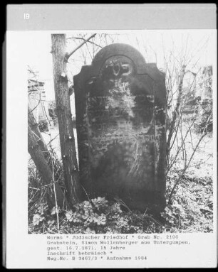 Grabstein von Simon Wollenberger aus Untergumpen (gestorben 1871.07.16)