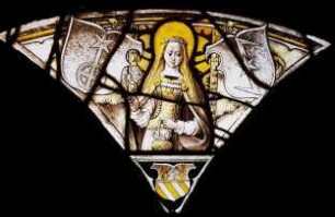 Hl. Dorothea zwischen zwei Schilden und mit dem Wappen des hl. Alexius