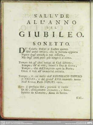 S´Allude All´Anno Del Giubileo. Sonetto