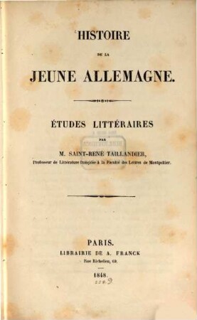 Histoire de la jeune Allemagne : études litteraires