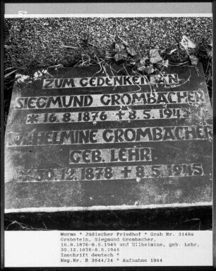 Grabstein von Siegmund Grombacher (gestorben 1945.05.08) und Wilhelmine (geborene Lehr) (gestorben 1945.05.08)