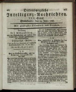 XXX. Stück. Sonnabends: den 29. Julii, 1786.