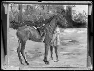Reitknecht mit Pferd