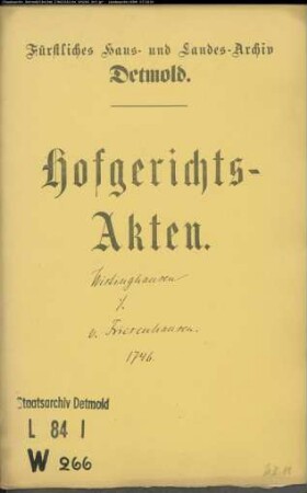 Wistinghausen, Joh. Dietrich, Kaufmann gegen Fähnrich von Friesenhausen zu Maspe - Schuldforderung