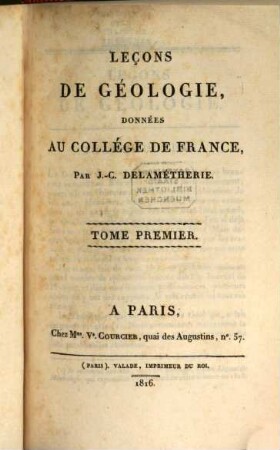 Leçons de géologie : données au collége de France, 1
