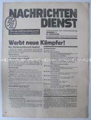 Mitteilungsblatt für Funktionäre des Zentralverbandes der Angestellten "Nachrichtendienst" mit Mitgliederwerbung