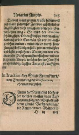 Instruction der Statt Franckfurt ...