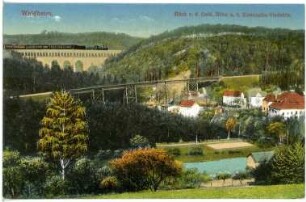 Waldheim. Blick von der Goldenen Höhe auf die Eisenbahnviadukte