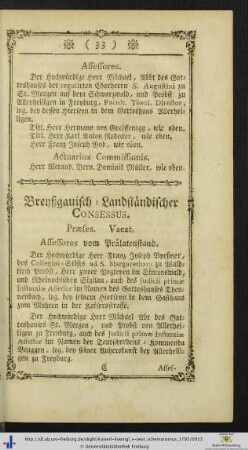 Breyßgauisch-Landständischer Consessus.