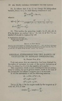 General expression for the radius of curvature in dipolar coordinates.