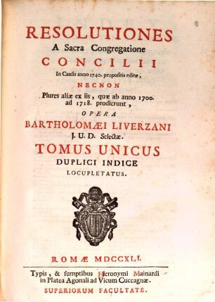 Resolutiones a Sacra Congregatione Concilii, 1740 (1741)