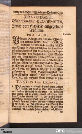 Die XVIII. Predigt. Duo Somnia ... Zwey von Gott eingegebene Träume