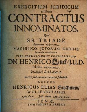 Exercitium iur. exhibens contractus innominatos