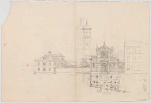 Thiersch, August ; Eichstätt (Bayern); Ev. Kirche und Pfarrhaus - Teilgrundriss, Ansicht
