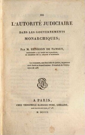 De l'autorité judiciaire dans les gouvernements monarchiques