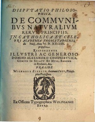 Disputatio Philosophica De Communibus Naturalium Rerum Principiis
