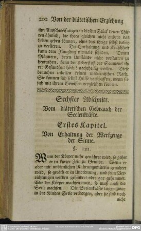 Sechster Abschnitt. Vom diätetischen Gebrauch der Seelenkräfte