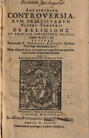 Enchiridion Controversiarvm Praecipvarvm Nostri Temporis De Religione