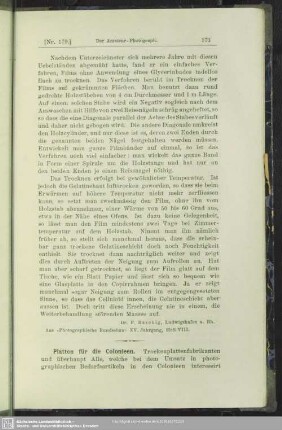 Platten für die Colonieen