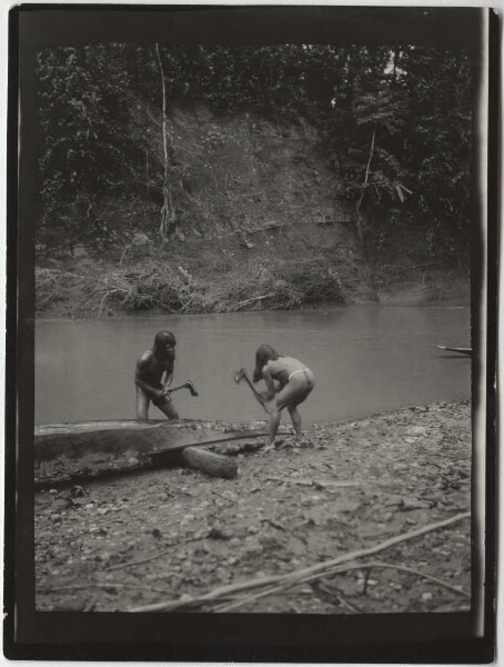 Chocó Indians make a canoe