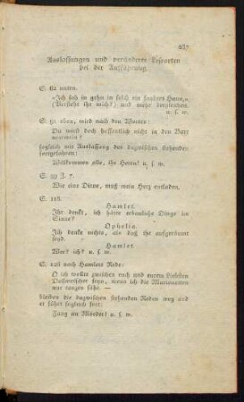 Auslassungen und veränderte Lesearten bei der Aufführung.