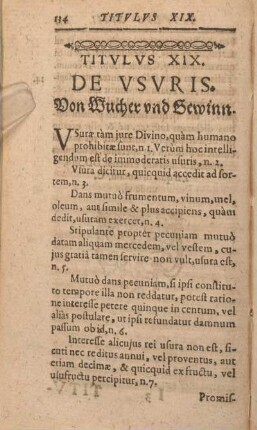 Titvlvs XIX. De Vsvris. Von Wucher vnd Gewinn.