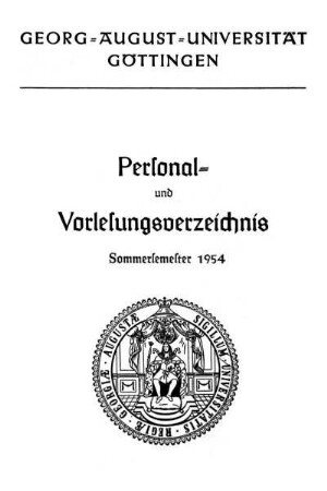 SS 1954: Personal- und Vorlesungsverzeichnis ...