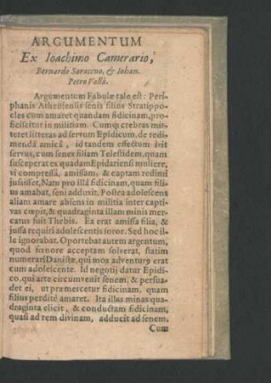 Argumentum Ex Ioachimo Camerario