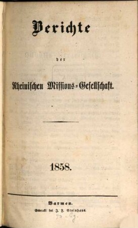 Berichte der Rheinischen Missionsgesellschaft. 1858