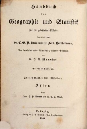 Handbuch der Geographie und Statistik für die gebildeten Stände, 2,3. Handbuch der Geographie und Statistik von Asien