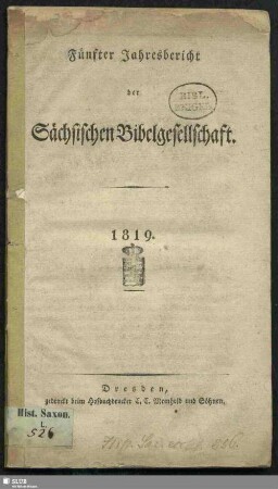 5.1819: Jahresbericht der Sächsischen Bibel-Gesellschaft