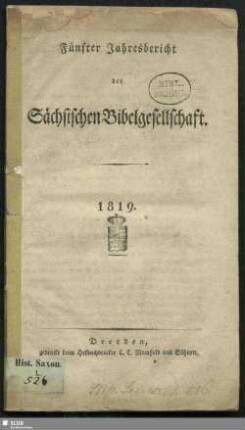 5.1819: Jahresbericht der Sächsischen Bibel-Gesellschaft