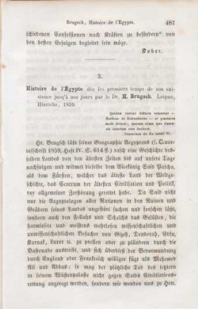 487-524 [Rezension] Brugsch, Heinrich, Histoire d'Egypte dés les premiers temps de son existance jusqu'à nos jours