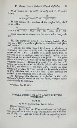 Vortex motion in and about elliptic cylinders.