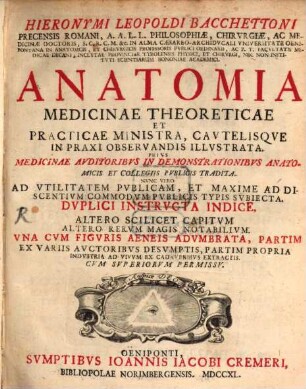 Anatomia medicinae theoreticae et practicae ministra : cum figuris aeneis, 1