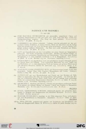 Fayence und Majolika (Nr. 249-329)