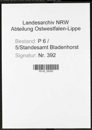 Sterberegister Standesamt Castrop-Rauxel Bladenhorst