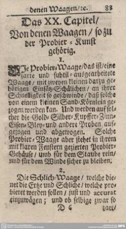 Das XX. Capitel/Von denen Waagen/so zu der Probier-Kunst gehörig.