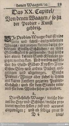 Das XX. Capitel/Von denen Waagen/so zu der Probier-Kunst gehörig.