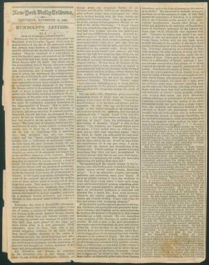 New-York Daily Tribune. Saturday, November 13, 1869: Humboldt's Letters. (By Ripley P.)
