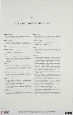 V. Indice dei luoghi e delle cose