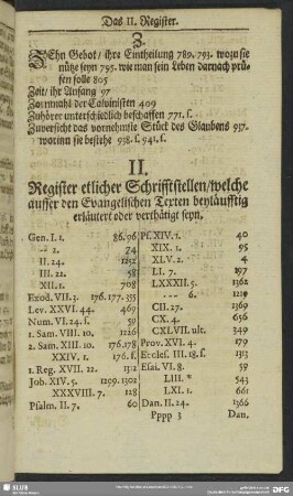 II. Register etlicher Schrifftstellen, welche ausser den Evangelischen Texten beyläufftig erläutert oder verthätigt seyn