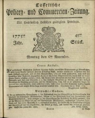 45tes Stueck, Montag den 6ten November 1775