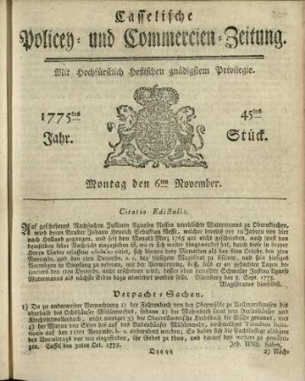 45tes Stueck, Montag den 6ten November 1775