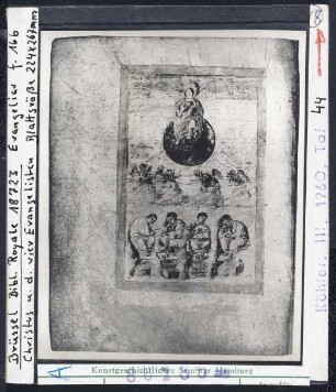 Brüssel, Bib. Royale: 18723 (Evangeliar), Christus und die vier Evangelisten. Anfang 9. Jhd.