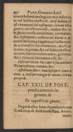 Cap. XXII. De Postpraedicamentis in genere, & De oppositis in genere.