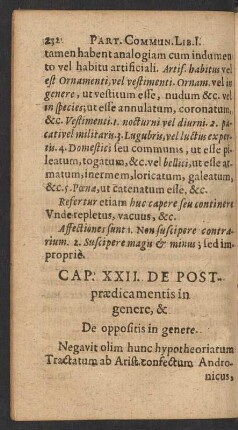 Cap. XXII. De Postpraedicamentis in genere, & De oppositis in genere.