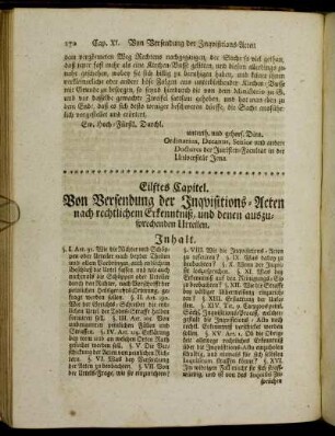 Eilftes Capitel. Von Versendung der Inquisitions-Acten nach rechtlichem Erkenntniß, und denen auszusprechenden Urteilen