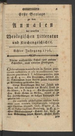 8. Jahrgang (1796): Annalen der neuesten Theologischen Litteratur und Kirchengeschichte