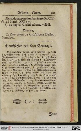 Druckfehler des 6ten Beytrags